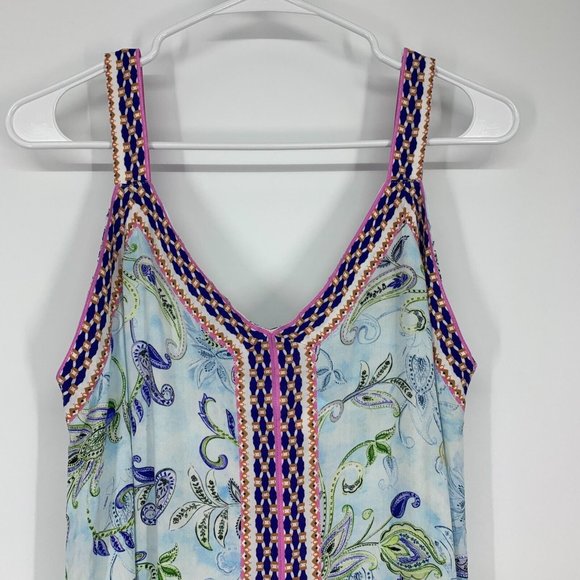 Sundance Beach Breeze Dress Blue Floral Print Sleeveless V Neck - Picture 4 of 10